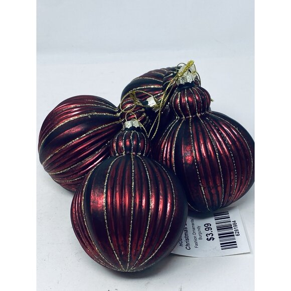 Lot Of 13 Burgundy Red & Gold Glitter Finial And Round Christmas Tree Ornaments - Picture 14 of 16